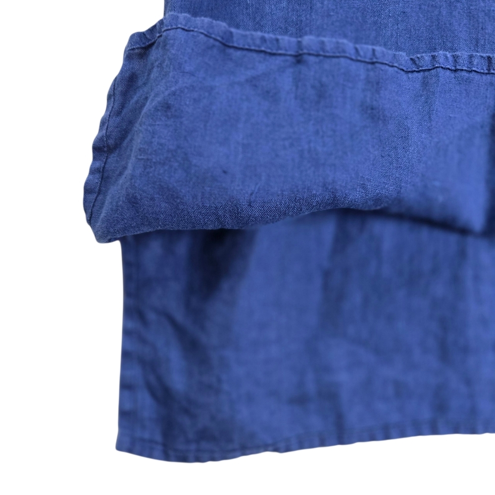 FLAX Medium Blue 100% Linen‎ V-Neck Button-Front Long Oversized Tunic Top - Picture 8 of 16